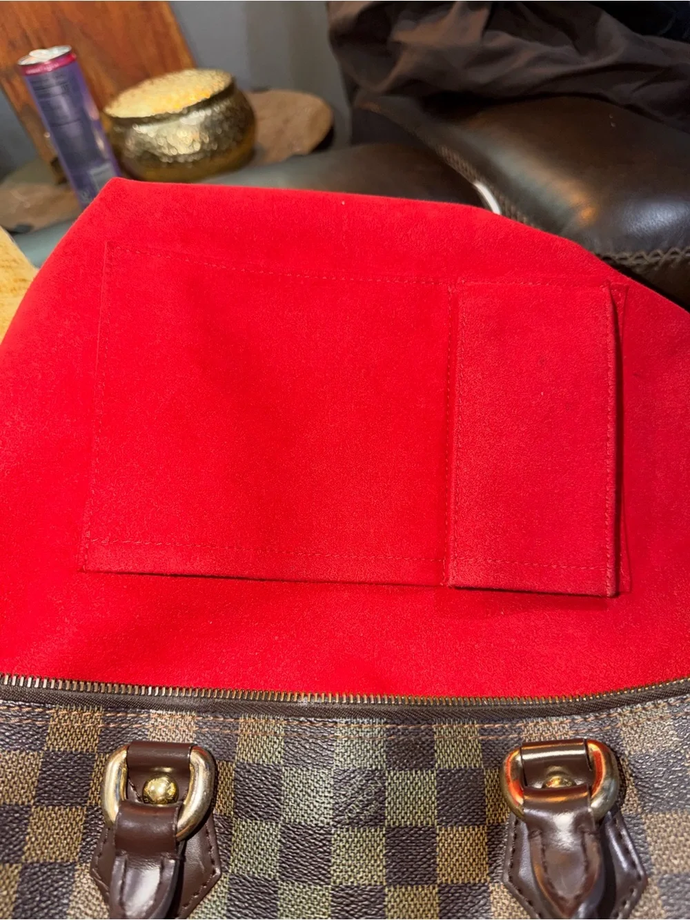 Authentic Louis Vuitton Saleya MM Damier Ebene Tote Handbag Red Interior